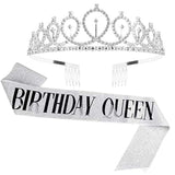 'Birthday Queen' Sash & Rhinestone Tiara Set - Silver Birthday Tiaras And Sash Party Favors For Women