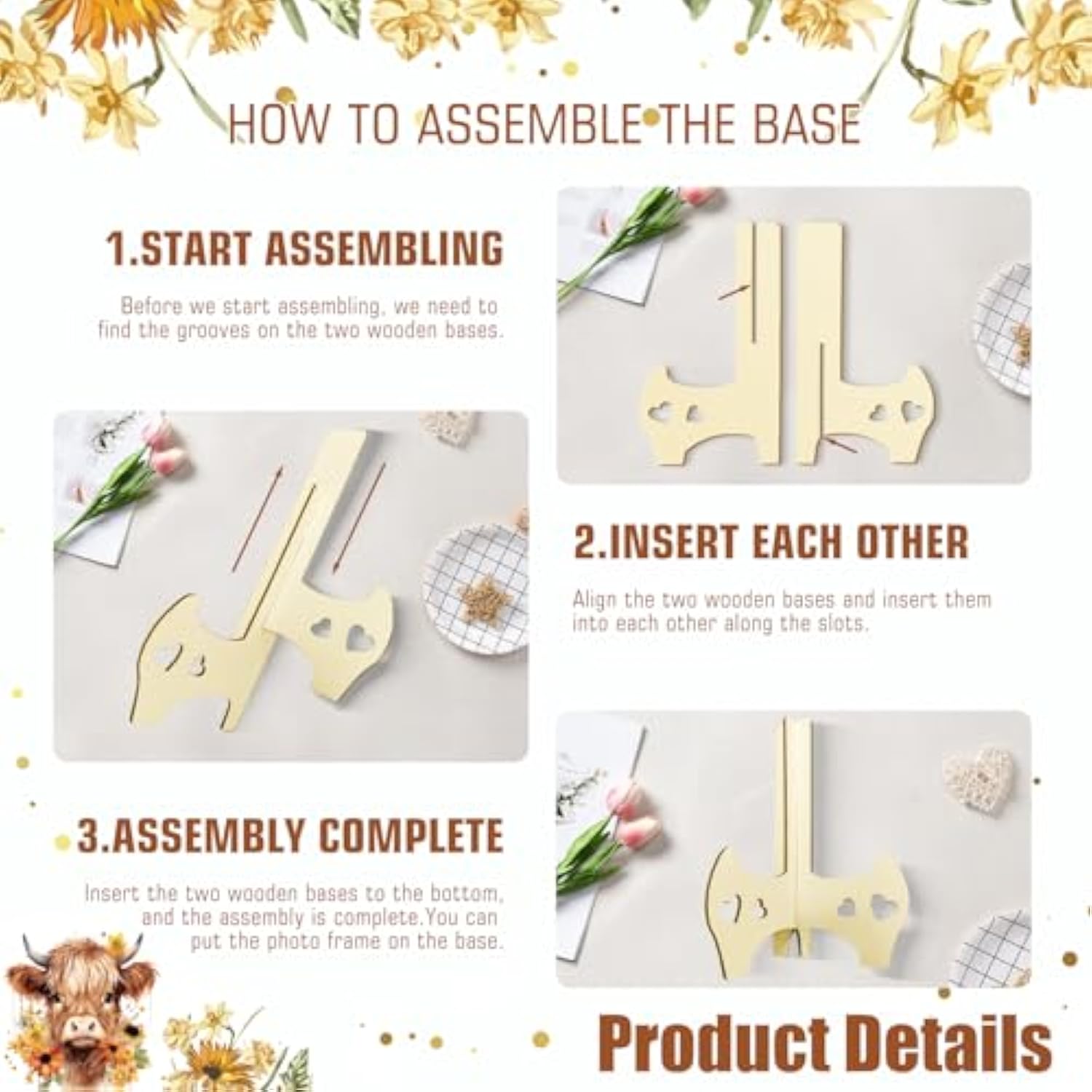 65 Pcs Highland Cow Baby Shower Decorations Guest Book, Baby Shower Guest Book Alternatives With Photo Frame, 60 Wood Slices Cow Baby Shower Guest Book For Boys Grils Baby Shower