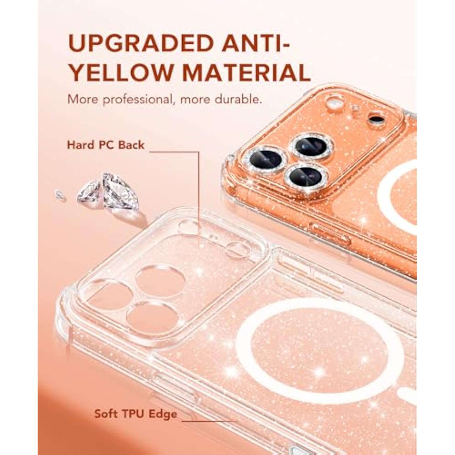 For Iphone 17 Pro Max Case For Women, Compatible With Magsafe, Clear Glitter Shockproof Protective Case, Anti-Yellowing, With Screen Protector & 3 Diamond Camera Lens Covers 6.9", Sparkle Clear