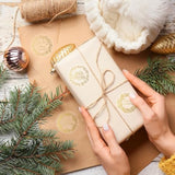 1000Pcs Clear Christmas Stickers Roll Gold Foil Xmas Wreath Seal Stickers Self-Adhesive Label Decals For Holiday Envelope Invitations Cards Gift Decor, 6 Designs