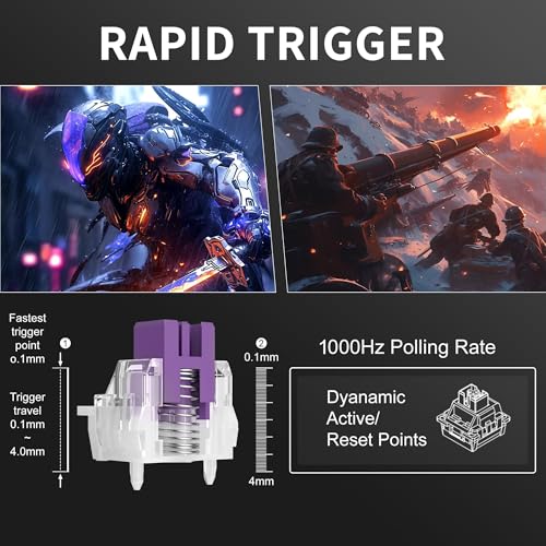 60% Rapid Trigger Gaming Keyboard, Hall Effect Magnetic Switch, Actuation Point Adjustable, Hot Swappable Rgb Backlit Wired Keyboard With Arrow Keys For Win/Pc/Mac, Black