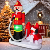 7 Ft Christmas Inflatables Fire Fighter With Dog Decorations, Led Lighted Xmas Blow Up Puppy For Party Indoor Outdoor Ga