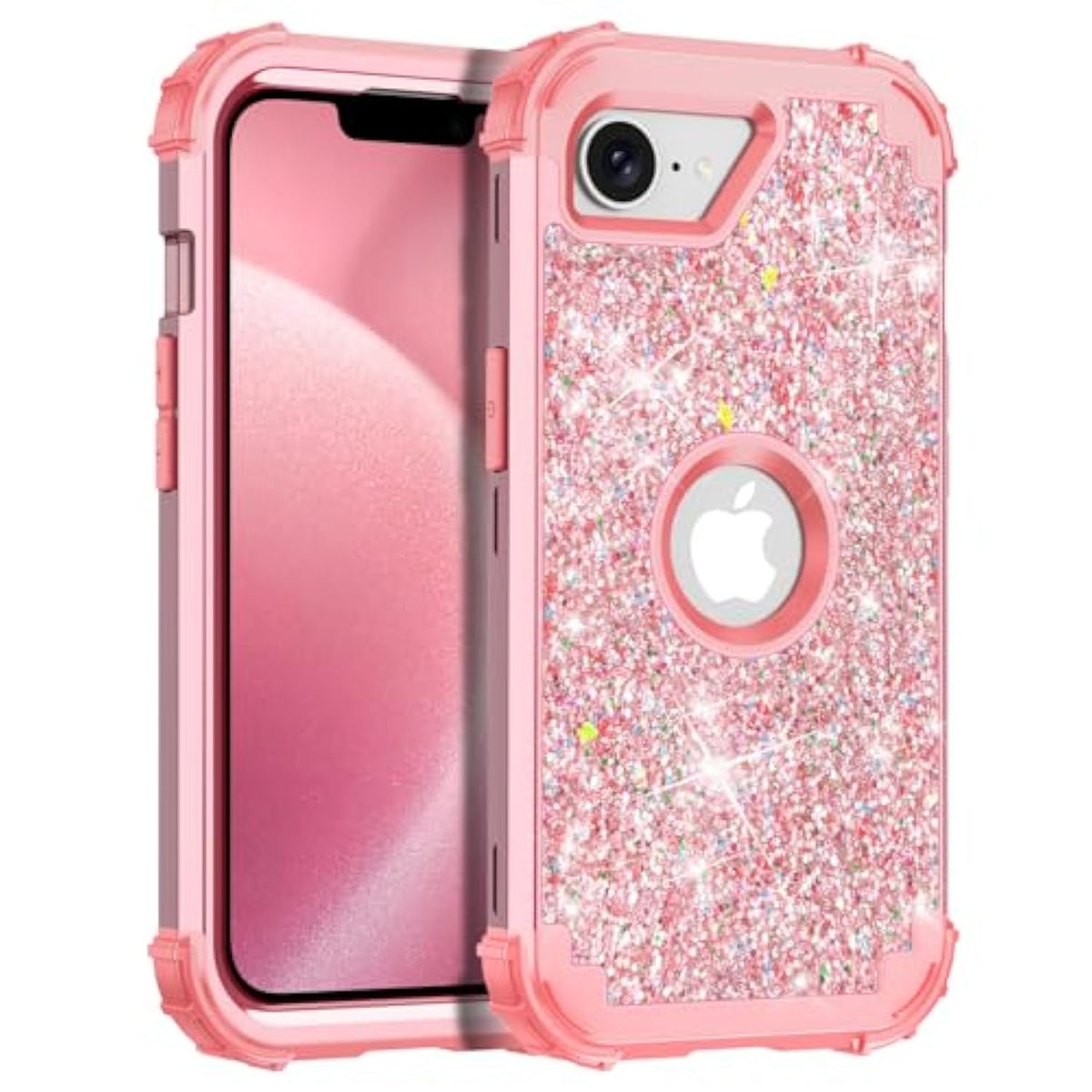 For Iphone 16E Case,Glitter Sparkle Bling Three Layer Heavy Duty Shiny Sturdy Shockproof Protection Full Rugged Bumper Protective Girls Case For Apple 16E 6.1 Inch,All Pink