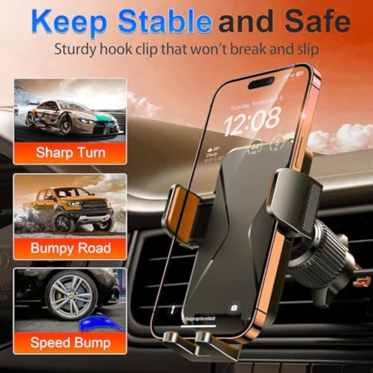 Military-Grade Suction & Stable Hook Phone Mount Fit for iPhone & Android Phone