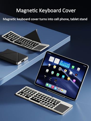 Foldable Bluetooth Keyboard Portable Wireless Keyboard With Pu Leather Cover Touchpad, Pocket-Sized Travel Keyboards For Ipad Tablet Laptop Ios Android Smartphone Pc Windows