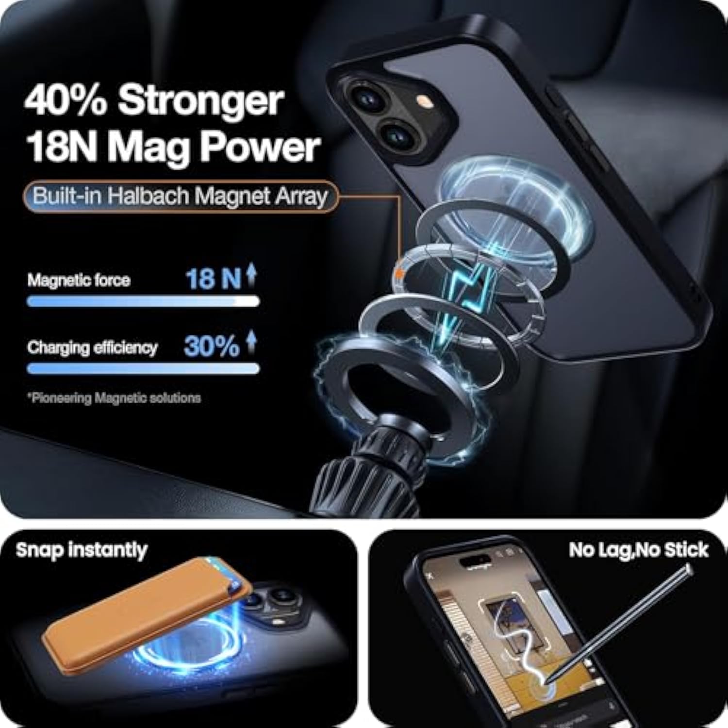 For Iphone 16 Case With Screen Protector, [Compatible With Magsafe] Shockproof Protection Magnetic Translucent Matte Slim Phone Cover For Women Men-Black