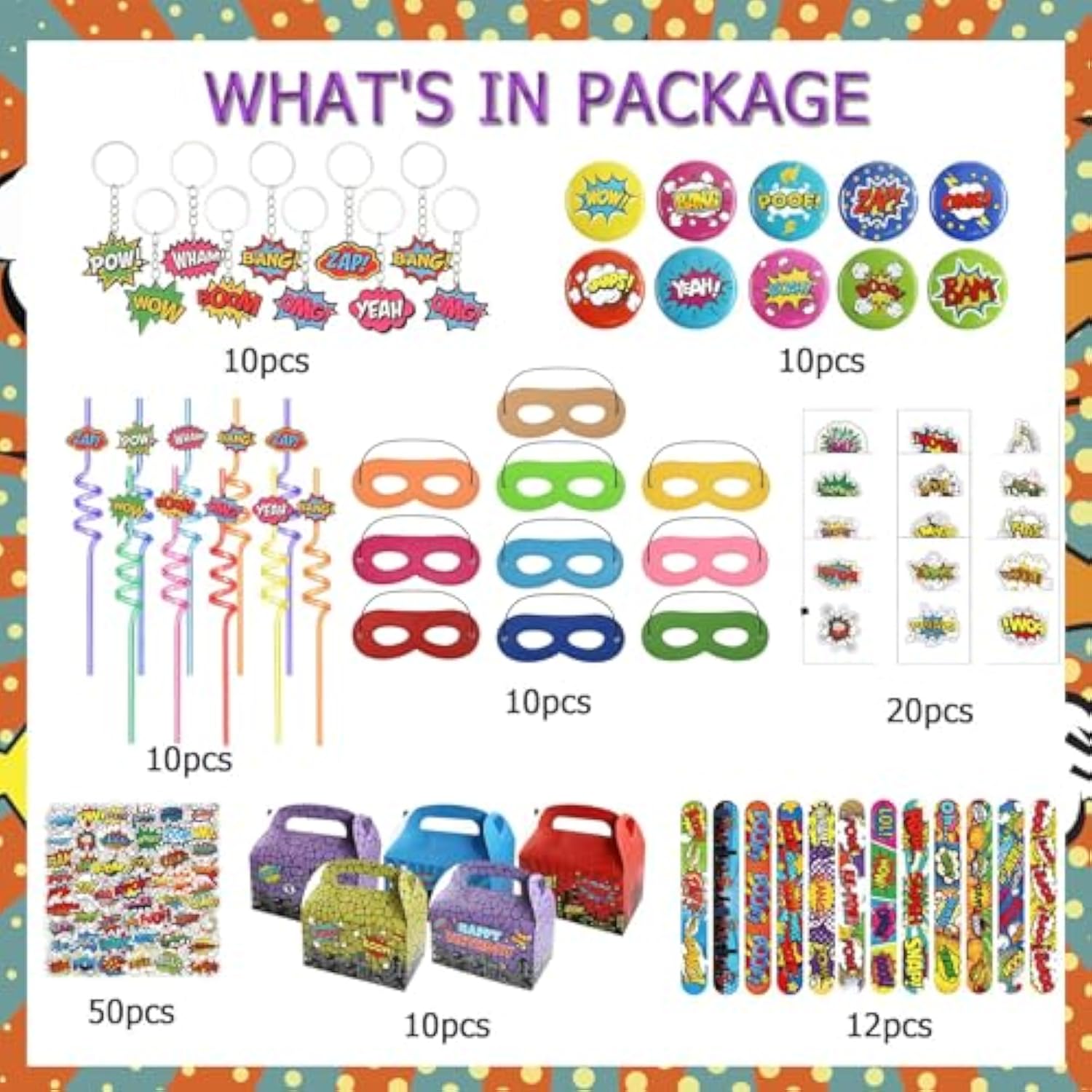 130Pcs Hero Party Favor-Cartoon Hero Themed Party Supplies Include Gift Box, Button Pins,Slap Bracelets, Keychain, Tattoos, Stickers Themed Carnival Prizes Gift Decorations