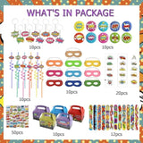 130Pcs Hero Party Favor-Cartoon Hero Themed Party Supplies Include Gift Box, Button Pins,Slap Bracelets, Keychain, Tattoos, Stickers Themed Carnival Prizes Gift Decorations