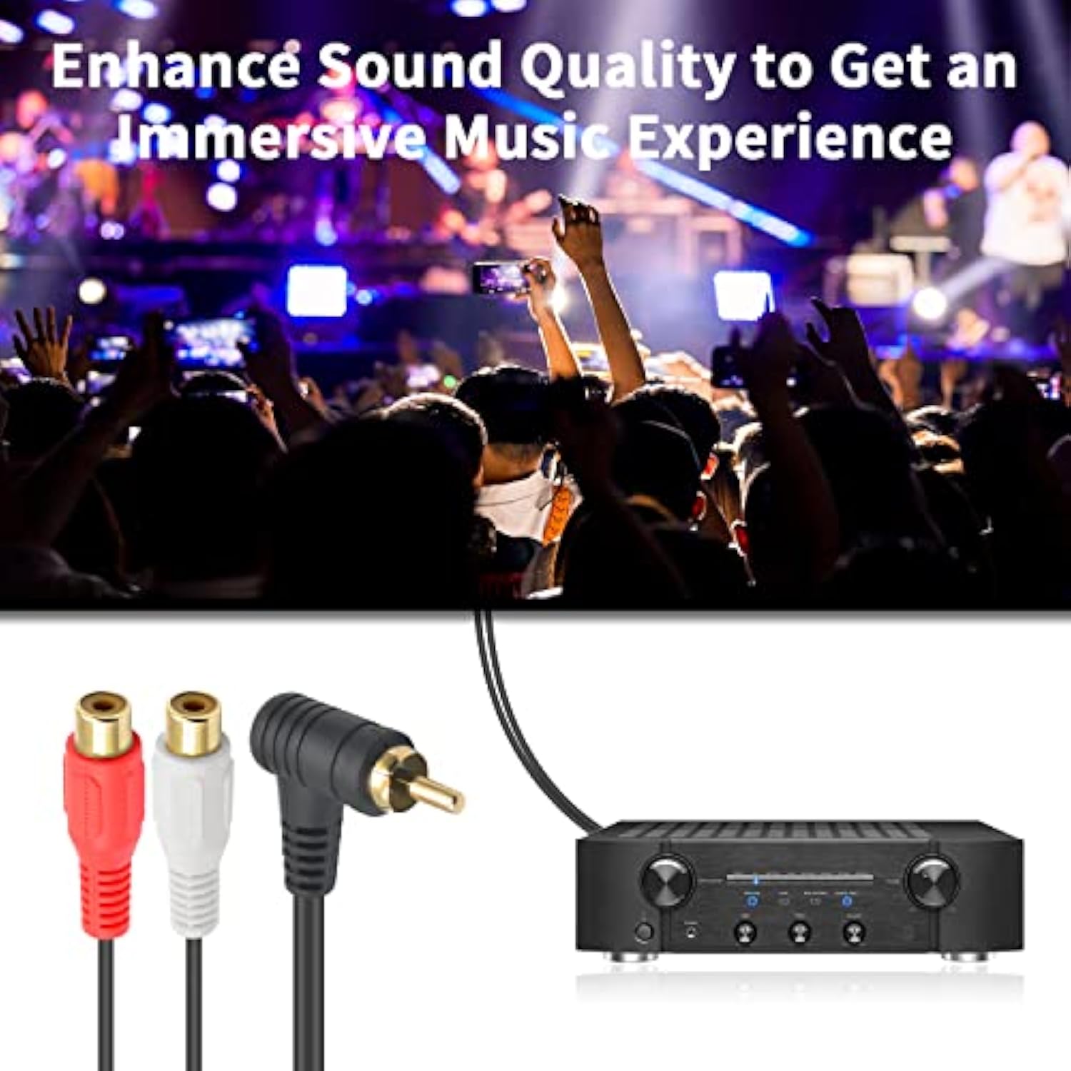 90 Degree Rca Y Splitter Cable 8In/20Cm, Right Angled Rca Splitter 1 Male To 2