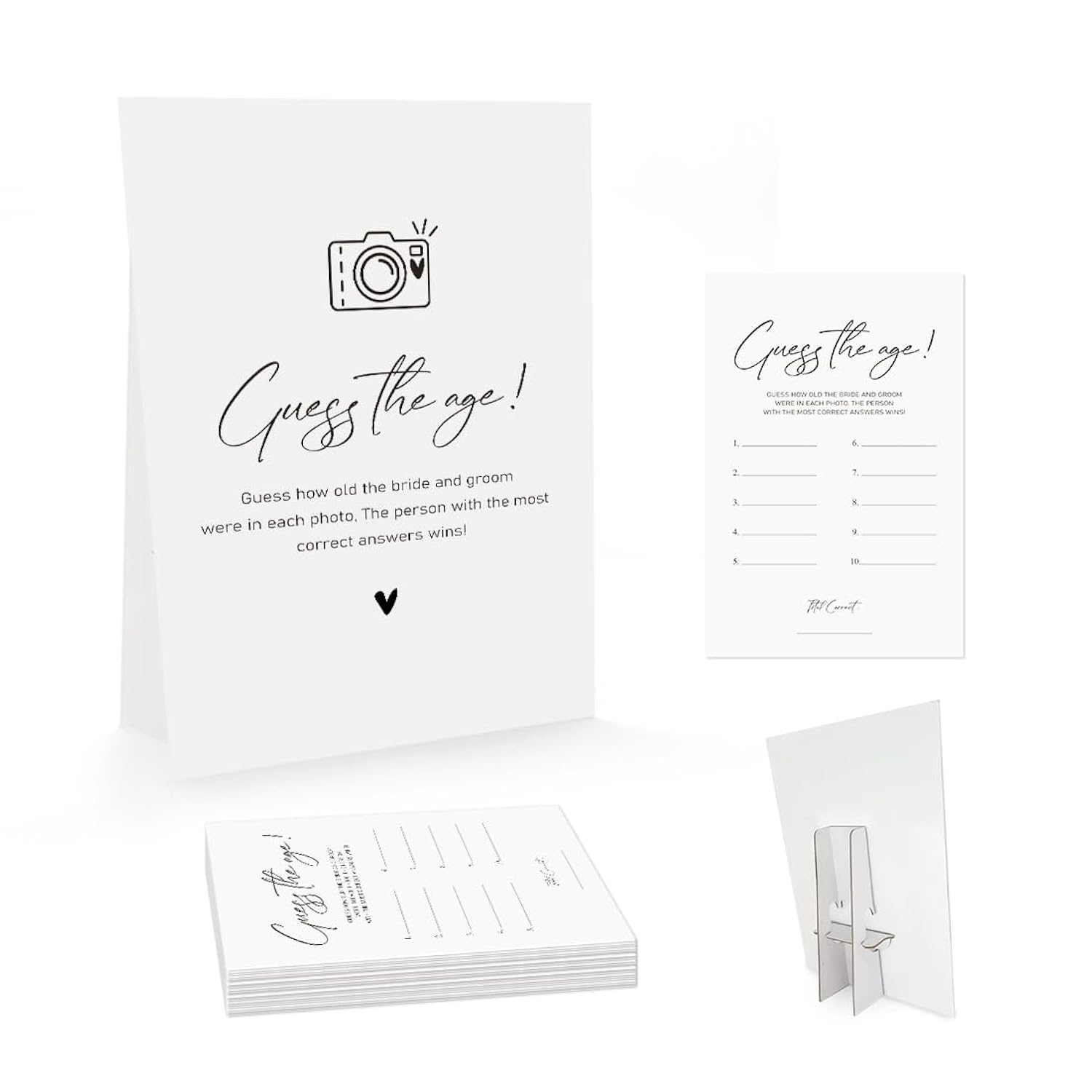 Minimalist How Old Were The Bride And Groom Game, Guessing The Age Photo Game, Bridal Shower Wedding Shower Game (1 Sign And 30 Cards)-Bng10