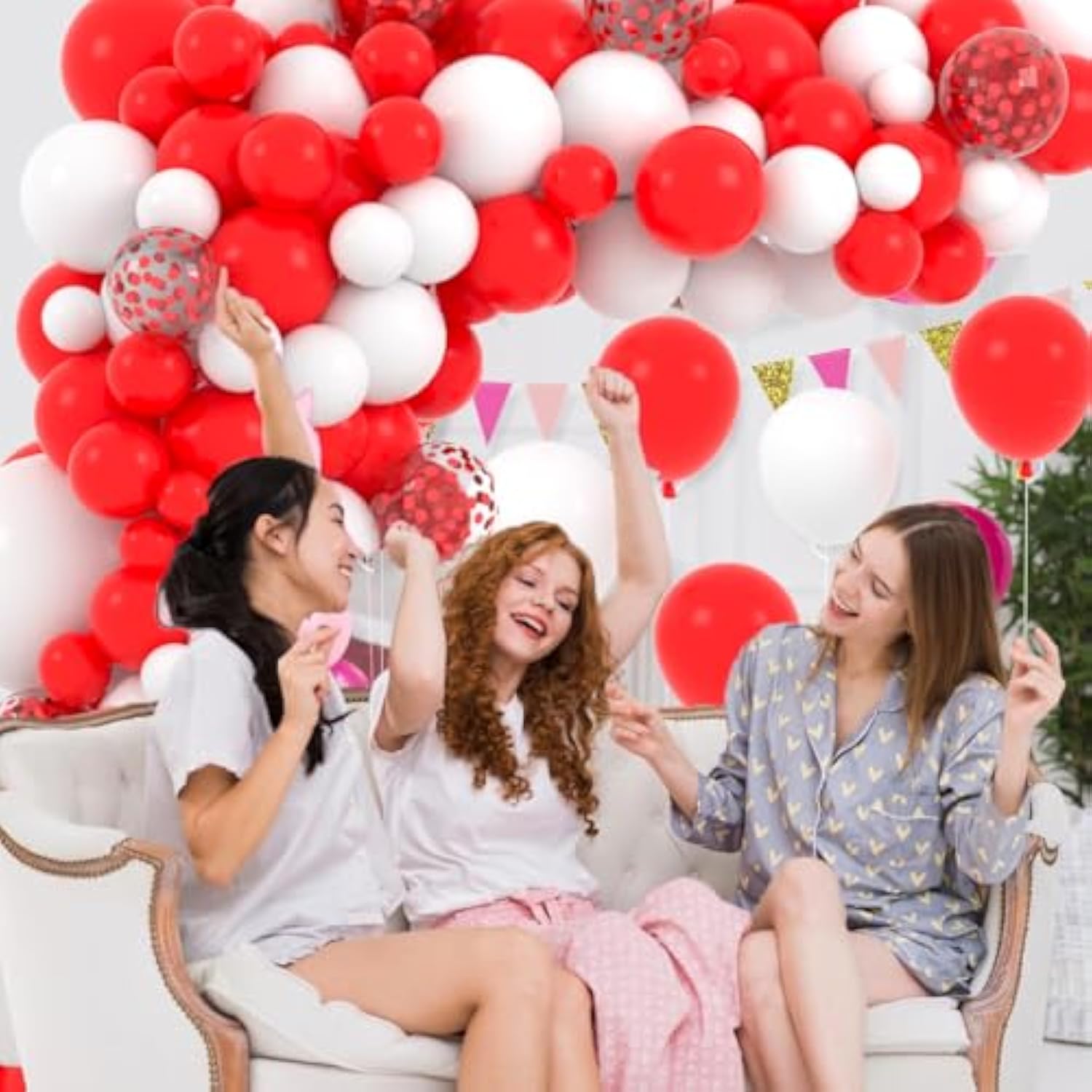 Red White Balloon Arch Garland Kit - Matte Red White Balloons Red Confetti Balloons For Wedding Birthday Graduation Christmas Valentines Mother'S Day Anniversary Party Decorations