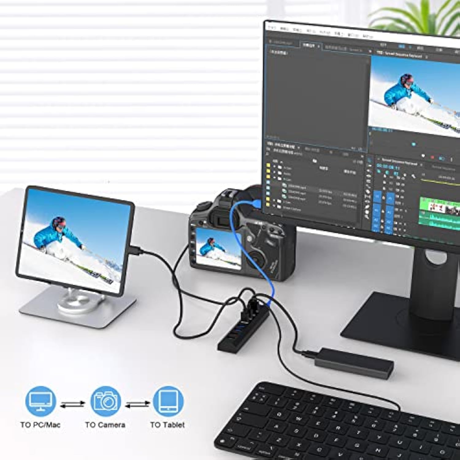 Usb Hub, 8 Ports High Speed Usb 3.0 Hub Splitter With 36W Power Adapter, 3.3Ft