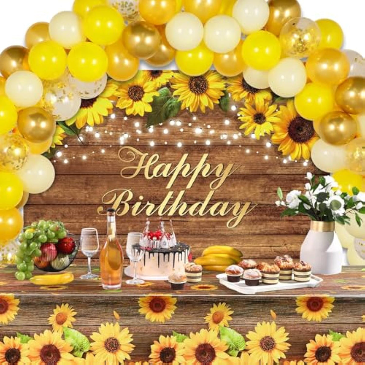 Sunflower Party Decor Kit with Balloons, Banner, Tablecloth & Garland for Birthday/Wedding