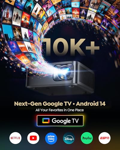 Google Tv Projector 4K Supported, Wifi And Bluetooth, Outdoor Movie Projector, Auto Focus, Home Theater Projector