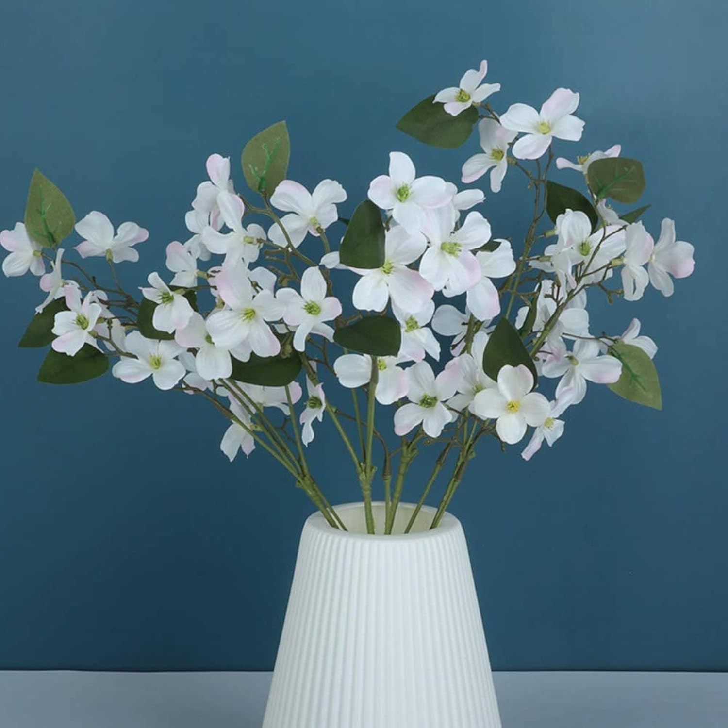 4 Pcs Dogwood Flowers Floral Arrangements Artificial Silk Bouquet White For Home Wedding Bridal Bouquet Kitchen Table Vase Decoration