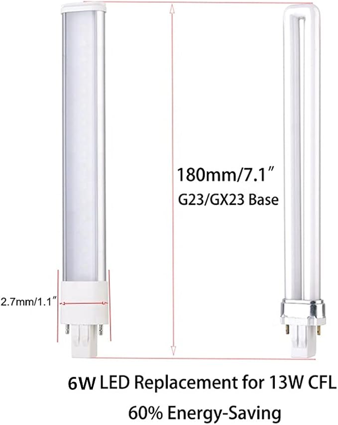 GX23 LED PL Bulbs 2 Pack 7W 13W CFL Equivalent 3000K Warm White Plug and Play Replacement
