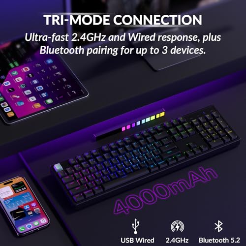 K10 He Rapid Trigger Gaming Keyboard Wireless, Hall Effect Magnetic Switch Hot Swappable, 2.4 Ghz/Bluetooth/Wired Adjustable Actuation, Full-Size Custom Rgb For Mac Windows Linux