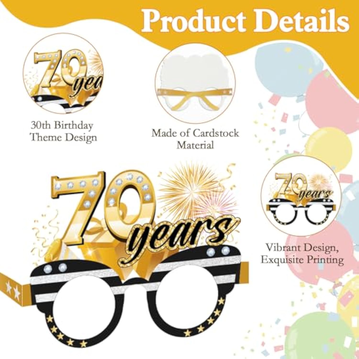 70Th Birthday Glasses - 18 Pack Paper Glasses For Men & Women, 70Th Birthday Party Favors & Props