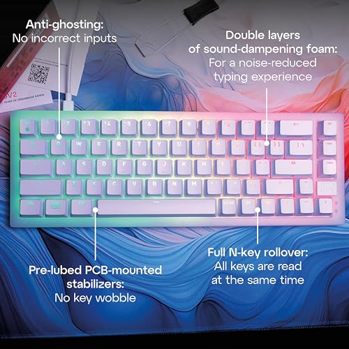 Cherry K5V2 Compact, Mechanical Gaming Keyboard In 65% Format Us Layout Hot Swappable, Cherry Mx2A Red Switches (Transparent White)
