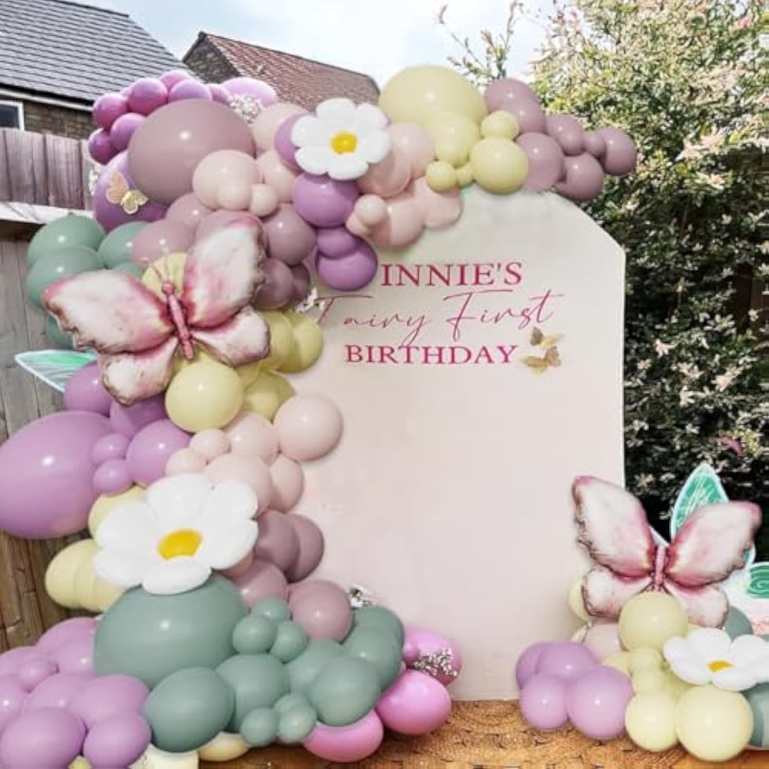 Spring Butterfly Balloon Arch Kit,126Pcs Dusty Green Purple Pink Balloon Garland With Pink Gold Butterfly Daisy Foil Balloons For Baby Shower Birthda
