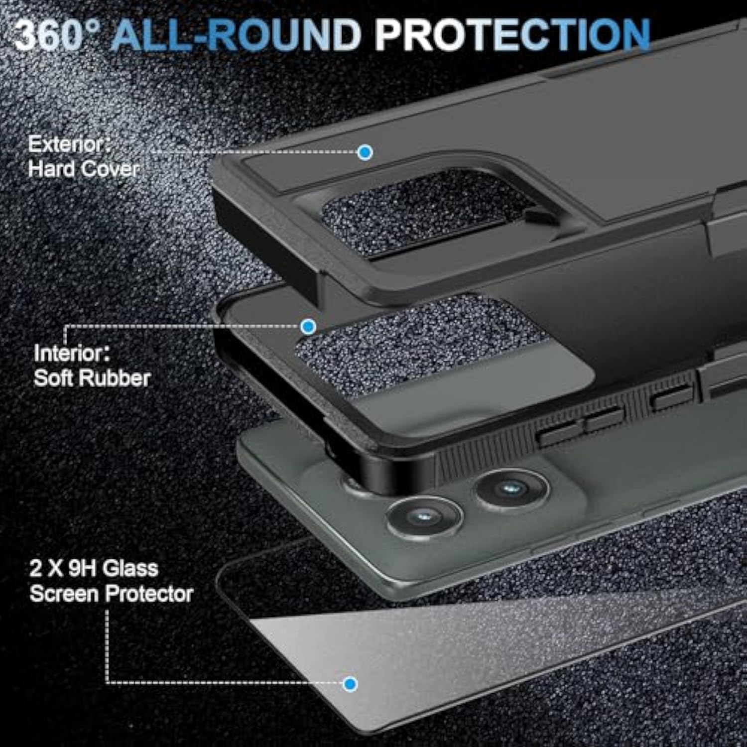 For Motorola Moto Edge 2025 Case With Tempered Glass Screen Protector Heavy Duty Drop Protection,Full Body Rugged Shockproof Dustproof Protective Phone Cover Military Bumper Tough, Black