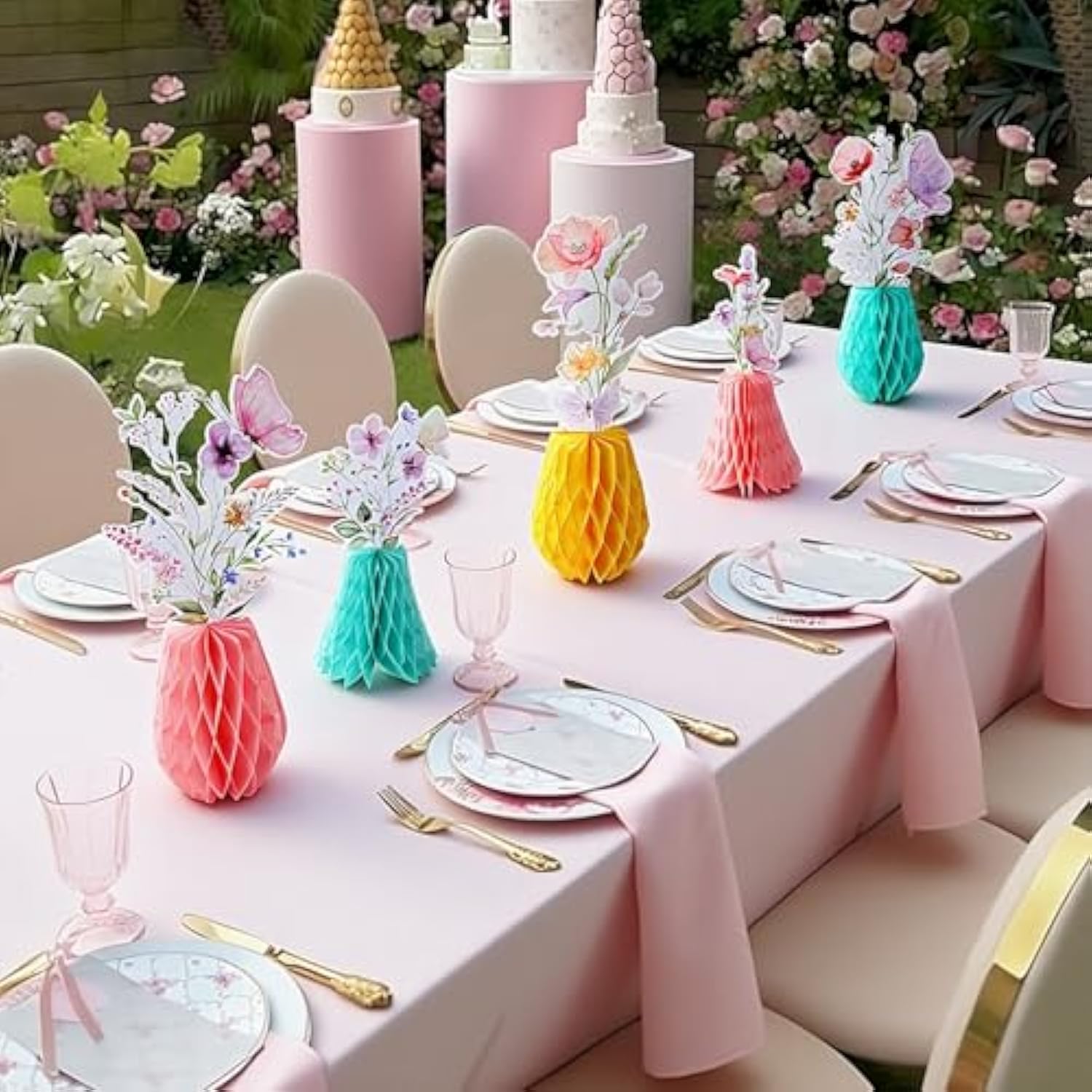 12 Pcs Wildflowers Honeycomb Centerpieces Flower Birthday Party Decoration Floral Honeycomb Spring Summer Theme Table Centerpieces Decorations For Little Wildflower Baby Shower Supplies