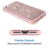 Designed For Iphone 8, Iphone 7 Case, Heavy Duty Full-Body Defender Protective Case Bling Glitter Sparkle Hard Shell Hybrid Shockproof Rubber Bumper Cover, Rose Gold