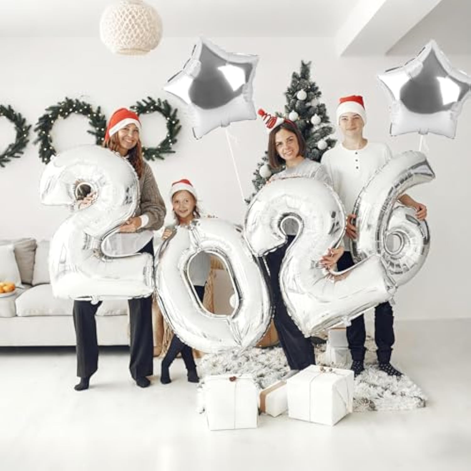 2026 Large 40 Inch Silver Number Balloons for New Year Party Decorations