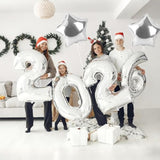 2026 Large 40 Inch Silver Number Balloons for New Year Party Decorations