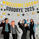 Black Gold Glitter New Year Banner 20ft Star Garland Goodbye 2025 Welcome 2026