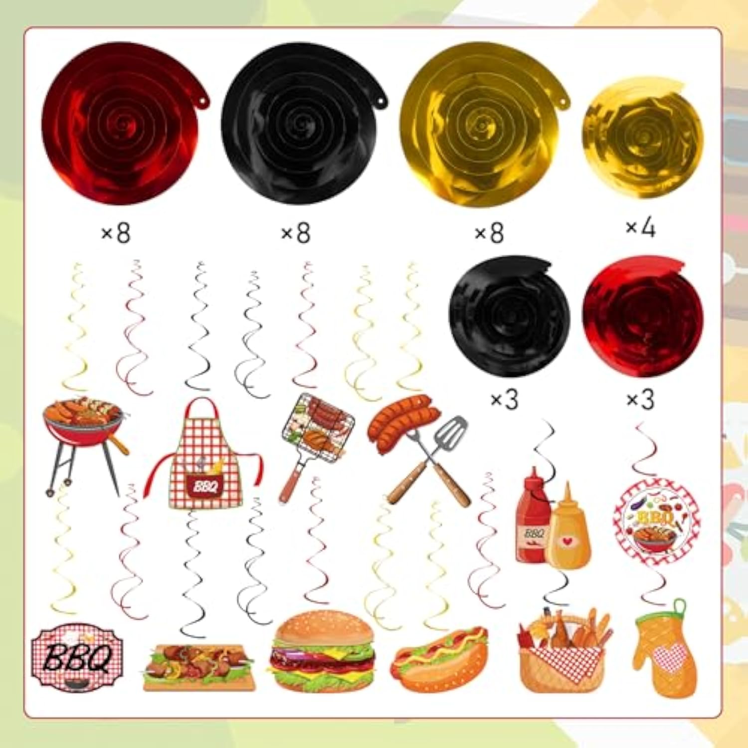 58 Pcs Summer Picnic Party Hanging Decoration Bbq Party Decorations Bbq Picnic Birthday Hanging Swirl For Kids Summer Picnic Holidays Birthday Carnival Party Supplies