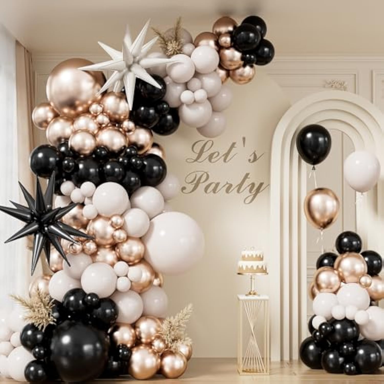 Black Gold Balloon Arch Kit 125pcs Metallic Star Balloons for Party Decorations