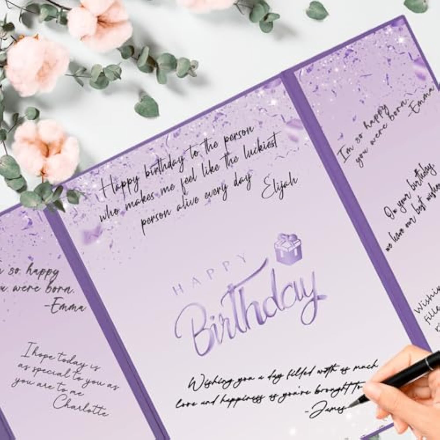 Purple Happy Birthday Decorations, Creative Birthday Guest Sign In Book Alternative, Birthday Signature Book 12" X 18", Great Birthday Gifts For Women Or Girls