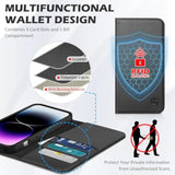 SHIELDON Wallet Case for iPhone 14 Pro 5G 2022, Genuine Leather Case with RFID Blocking Credit Card Holder Folio Magnetic Stand Shockproof Cover Compatible with iPhone 14 Pro 6.1" - Black