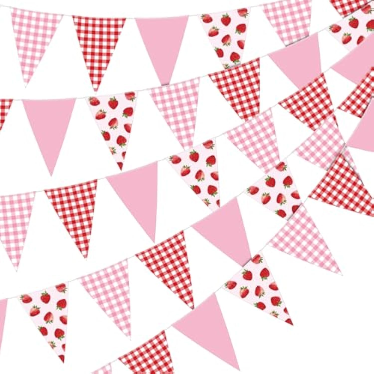 5 Pieces 49 Feet Strawberry Pennant Banners Party Decorations Red Berry Plaid Checkered And Pink Triangle Flags Bunting Banners For Strawberry Baby Shower Party Decor Indoor Outdoor Supplies