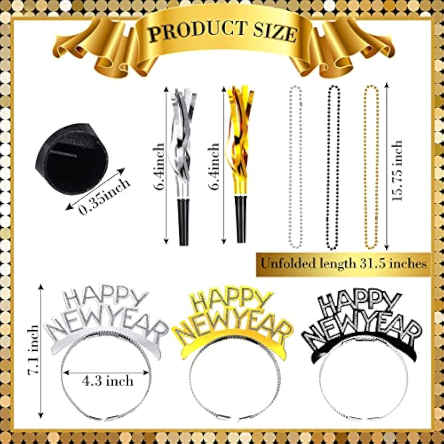 144 Pcs 2026 New Year Party Supplies Headbands, Noise Makers & Necklaces