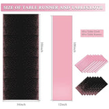 12 Pack Disposable Plastic Tablecloths And Satin Table Runner Set,54 X 108 Inch Black And Rose Gold Dot Tablecloth 12 X 108 Inch Table Runner For Wedding Birthday Christmas Anniversary