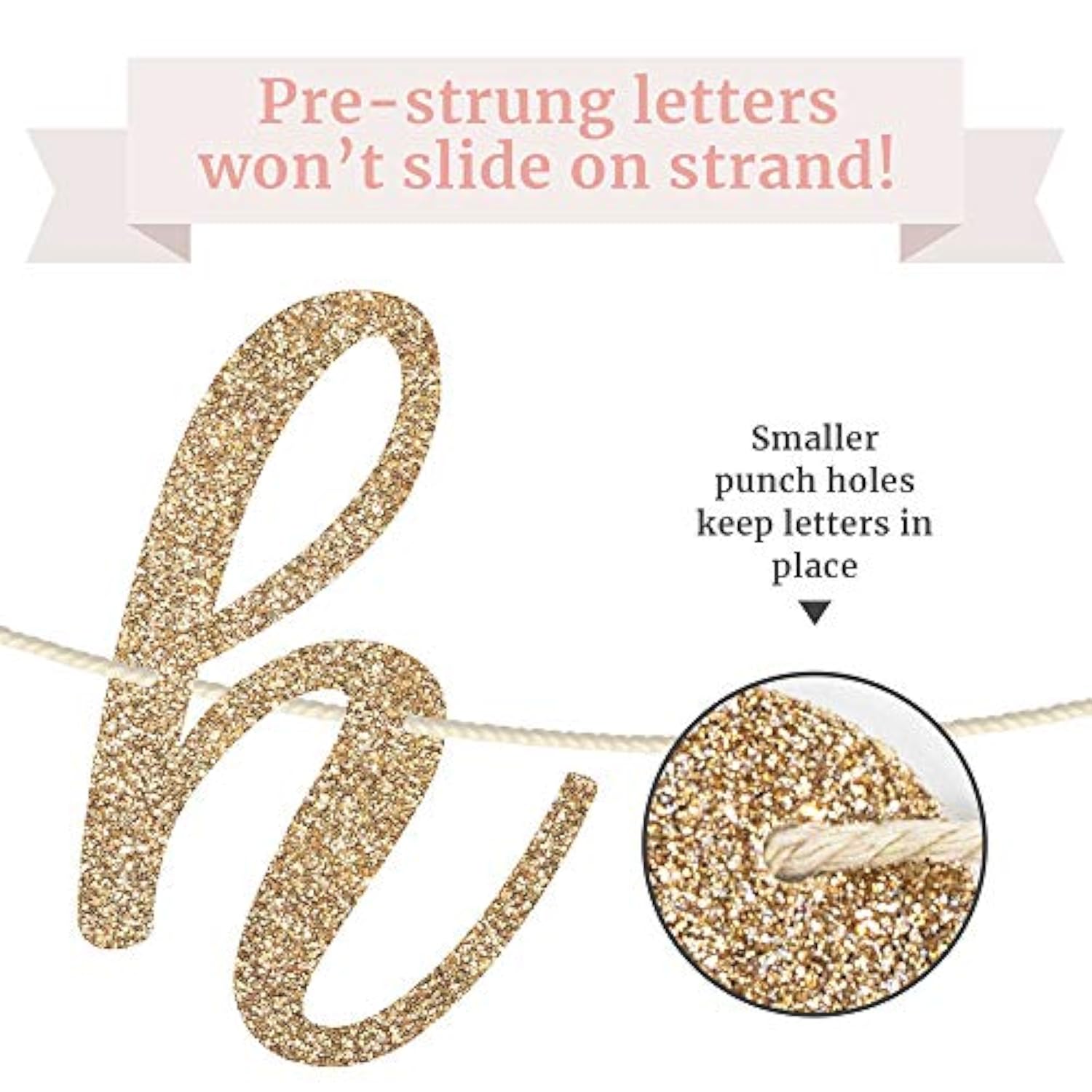 Pre-Strung Happy Birthday Banner - No Diy - Gold Glitter Birthday Party Banner In Script - Pre-Strung Garland On 6 Ft Strands - Gold Bday Party Decorations & Decor. Did We Mention No Diy