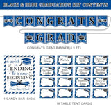 18 Pcs Graduation Candy Bar Dessert Buffet Decoration-A Sweet Ending To A New Beginning Sign Blue Congrats Grad Banner Food Labels Dessert Table Party Favor Ideas Supplies Navy Blue