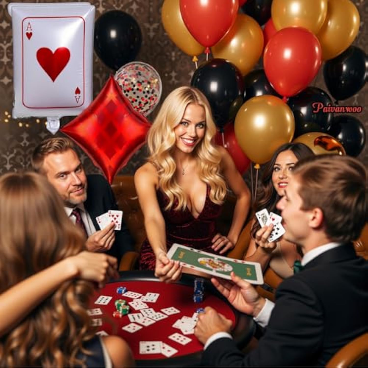 Casino Balloon Arch Kit – 154Pcs Casino Theme Party Decorations With Red Black Gold Balloons, Dice & Poker Foil Balloons For Vegas Night, Poker Party, Casino Birthday Or Bachelorette Decorations