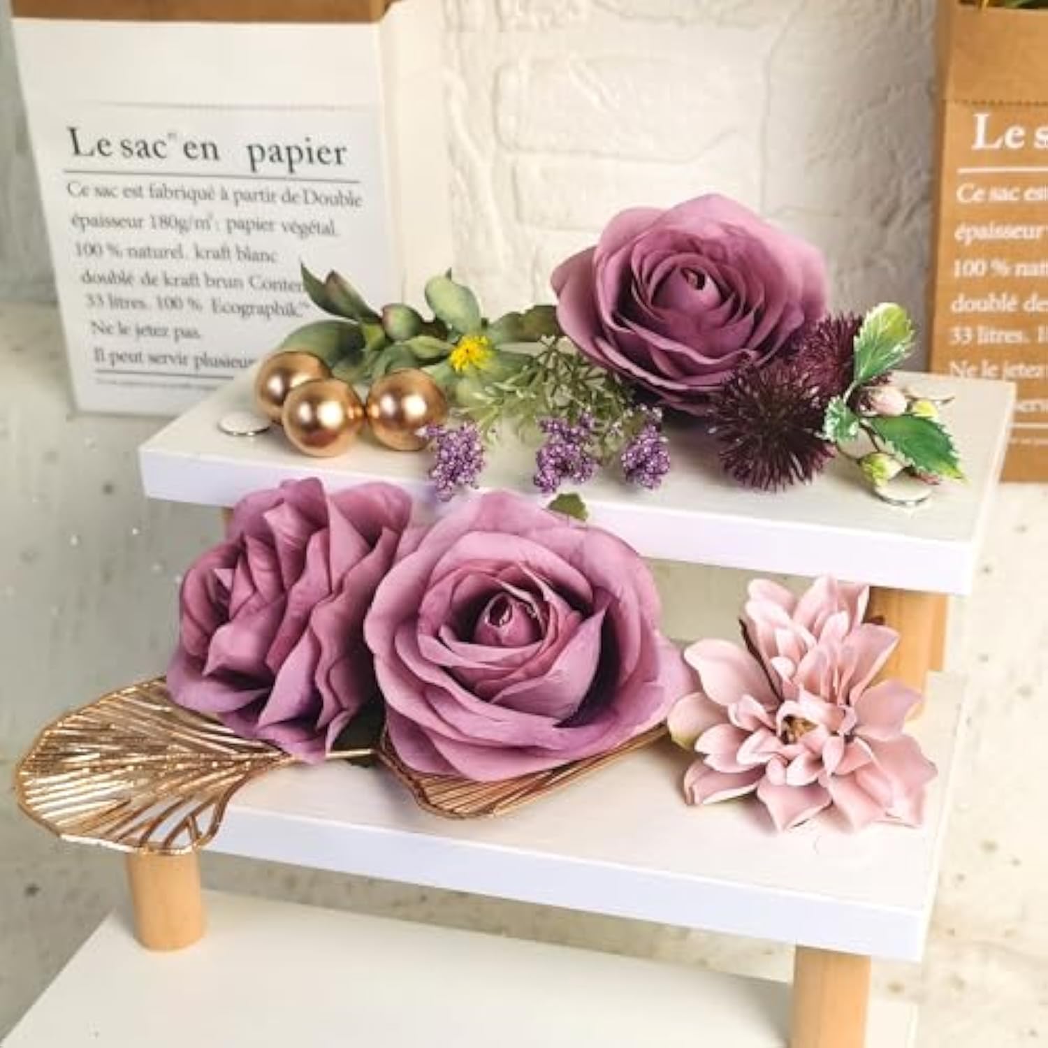 Purple Flower Cake Topper – Happy Birthday Roses & Eucalyptus Décor