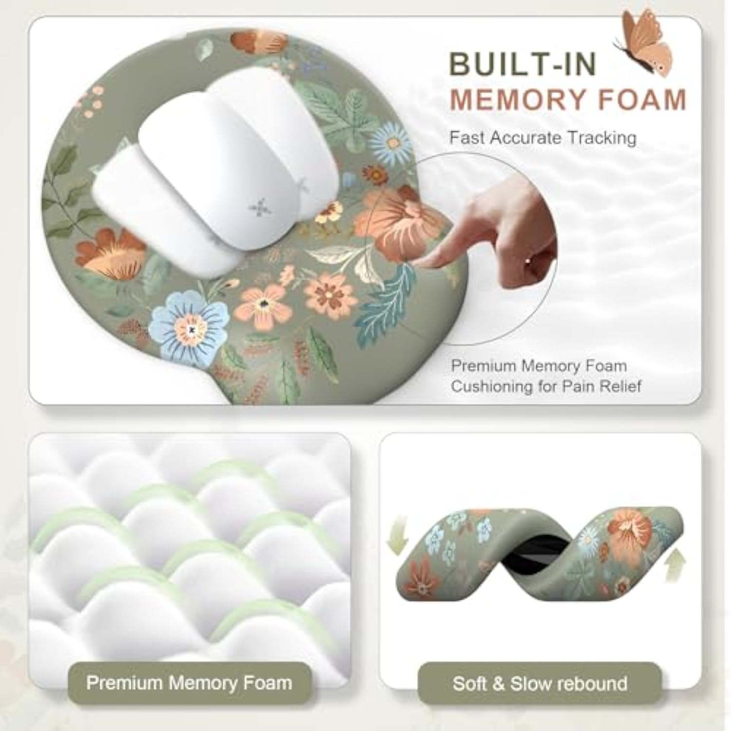 Desk Pad Mat Green, Wrist Rest Support For Mouse Pad&Keyboard Set, Scalloped Vanity Mat Protector For Makeup, Cute Floral Nail Mat, Aesthetic Desk Protector For Women'S Office Home, Dorm