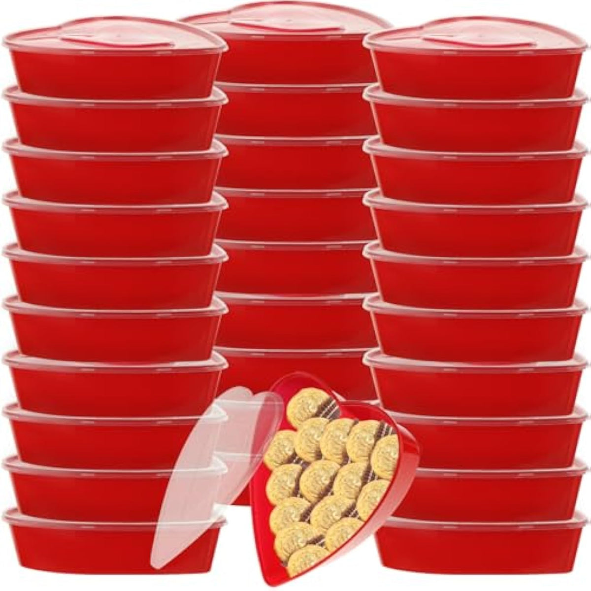 30Pcs Valentine'S Day Heart Shaped Container Box, Reusable 16.9 Oz Red Heart Shaped Food Storage Containers Dessert Box With Lids For Valentine'S Day Wedding Party Supplies Fruit Vegetable Dessert