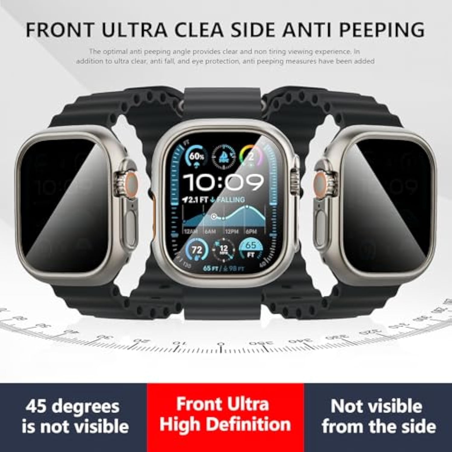 2+2-Pack For Apple Watch Ultra 3/2/1 49Mm Case + Privacy Tempered Glass Screen Protector, [Anti-Peeping] [With Auto Alignment Tool Kit]+ Pc Protective Cover For Iwatch Ultra 49Mm -Titanium