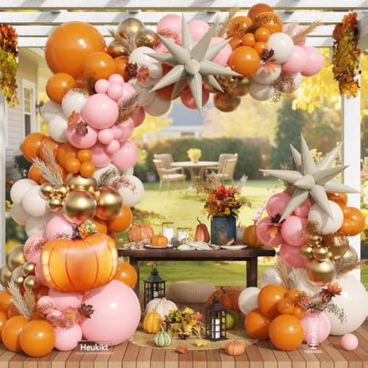 149Pcs Pink Fall Balloon Garland Arch Kit Orange Nude Gold with Pumpkin for Thanksgiving