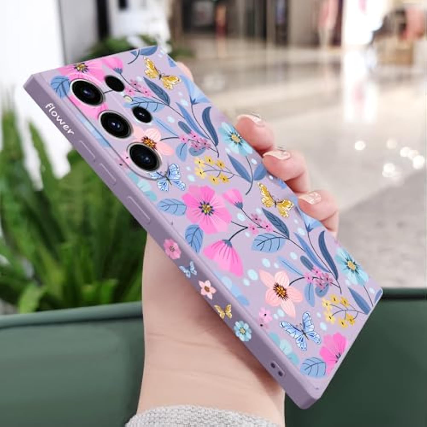 For Samsung Galaxy S23 Ultra Case, For Samsung S23 Ultra Case Creative Pattern Design Silicone Slim Thin Protective S23 Ultra Phone Cover 6.8"-Flower Purple