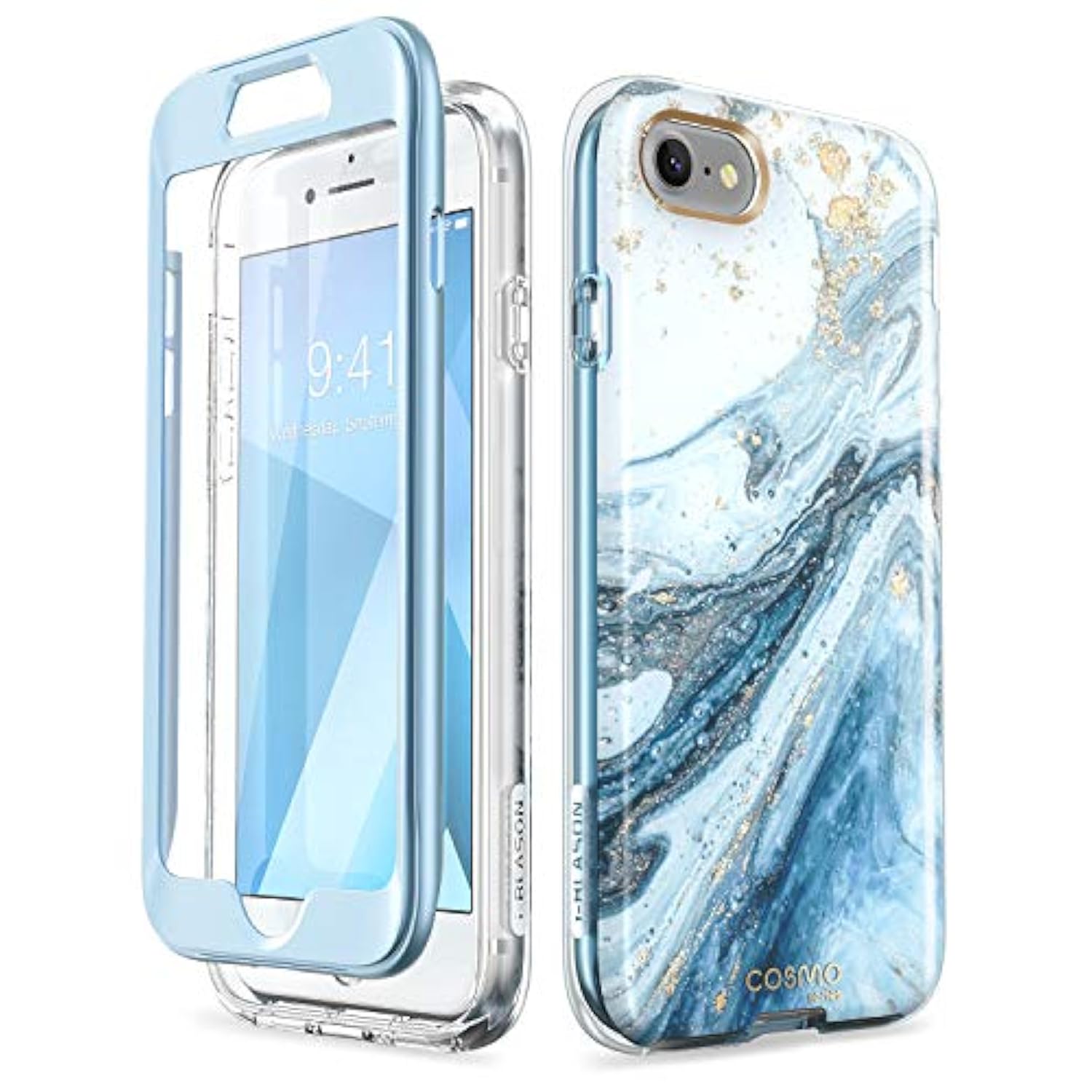 i-Blason Cosmo Series iPhone SE 2020/7/8 Case, Stylish Blue Bumper with Built-in Screen Protector