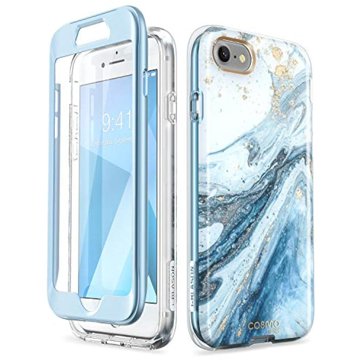 i-Blason Cosmo Series iPhone SE 2020/7/8 Case, Stylish Blue Bumper with Built-in Screen Protector