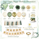 Sage Green Birthday Set with Gold Balloons, Banner & Neutral Safari Decor