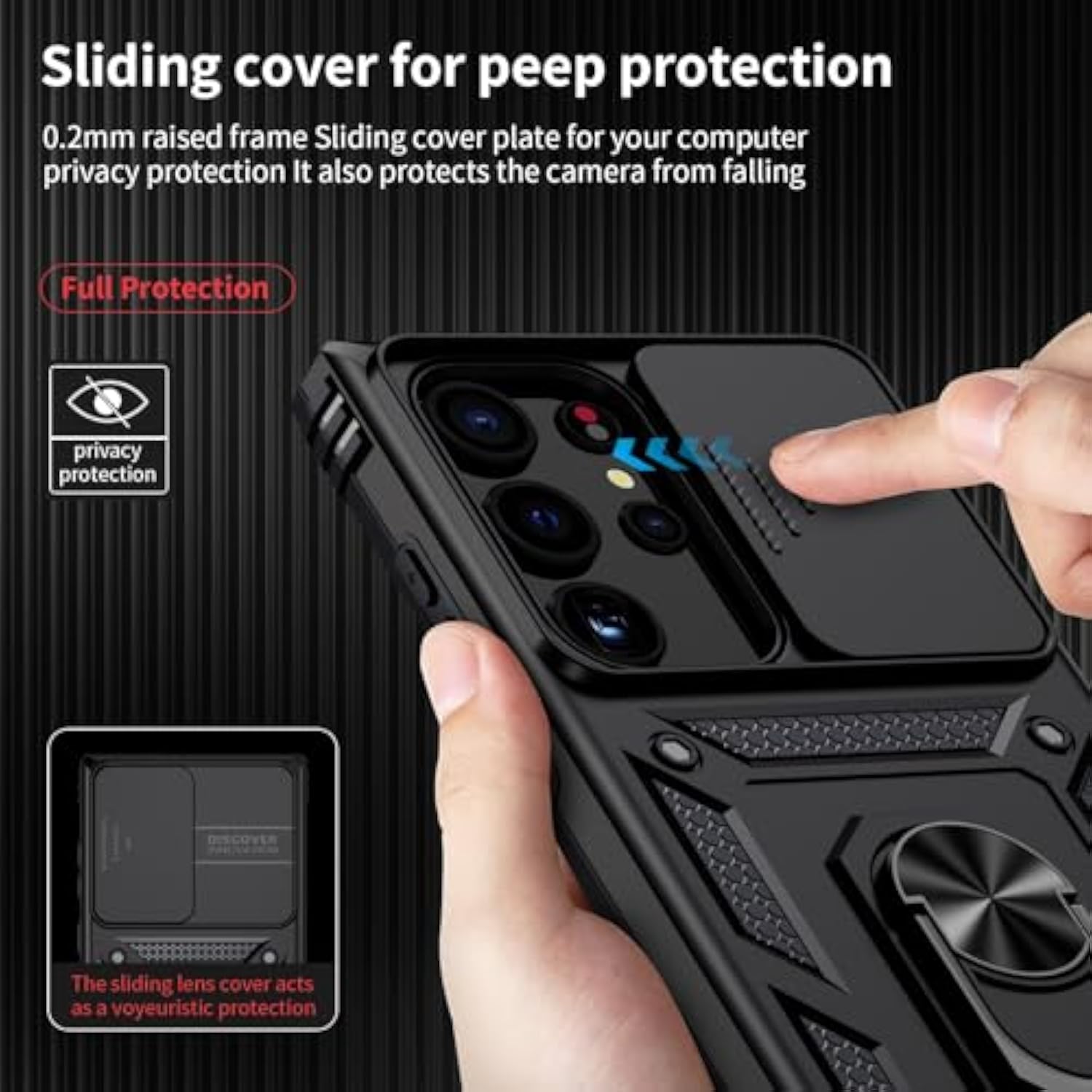 For Samsung Galaxy S22 Ultra Case With Camera Lens Cover,10 Ft Military Grade Drop Protection, Magnetic Ring Holder Kickstand Protective Phone Case For Samsung Galaxy S22 Ultra, Black
